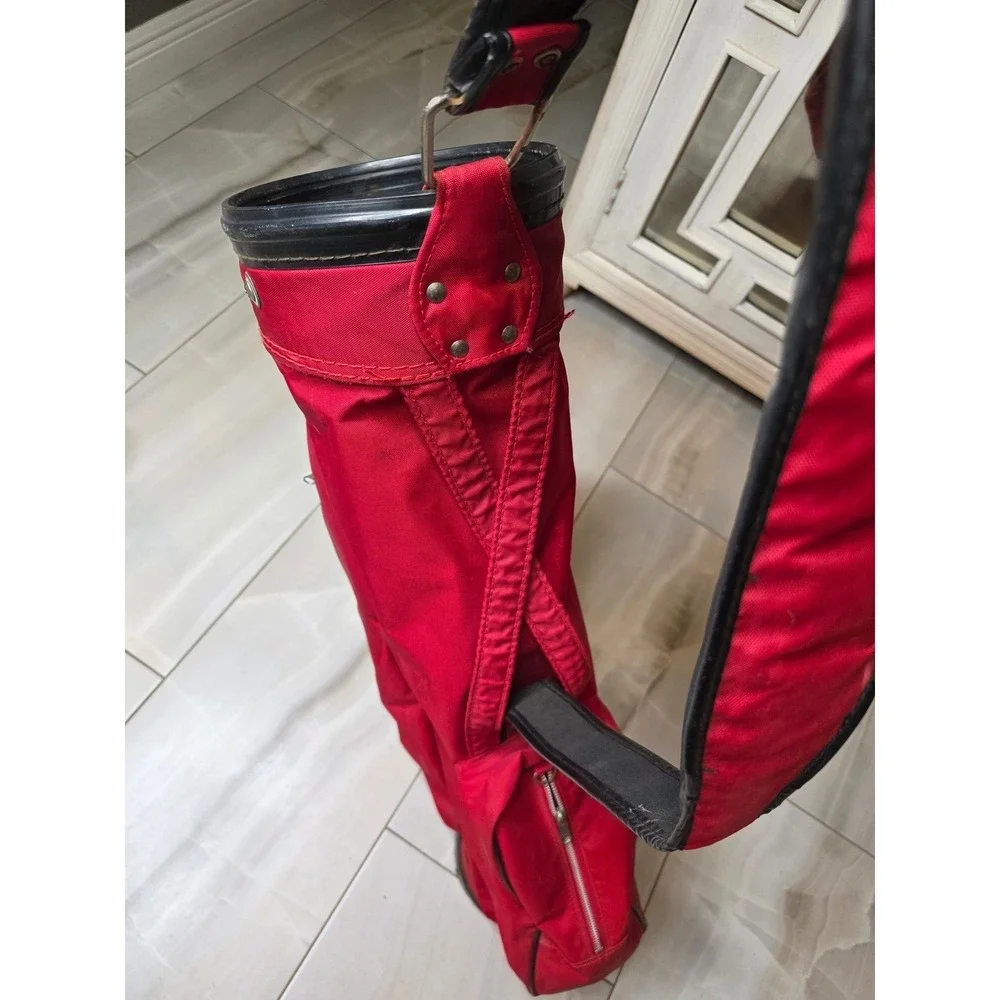 Vintage Red Golf Sunday Carry Bag Lightweight Canvas Padded Strap 32 Inch‎